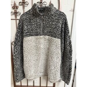 Thread & Supply Women L Gray Cream Colorblock Sherpa Fleece Quarter Zip Pullover